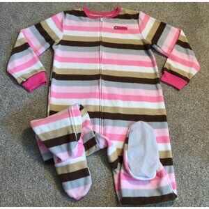 4T VGUC Carter's Fleece Monkey Stripes Footed Zip Up Pajama